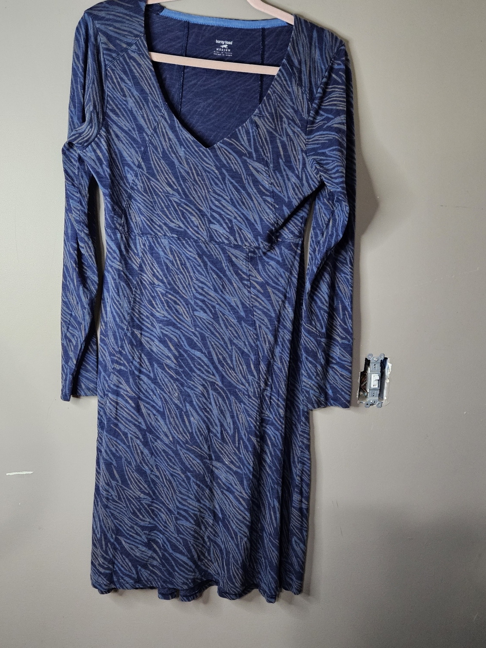 Horny Toad Navy Patterned Long-Sleeve V-Neck Dress